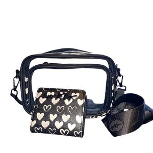 Betsey Johnson Black and White Heart Crossbody Bag